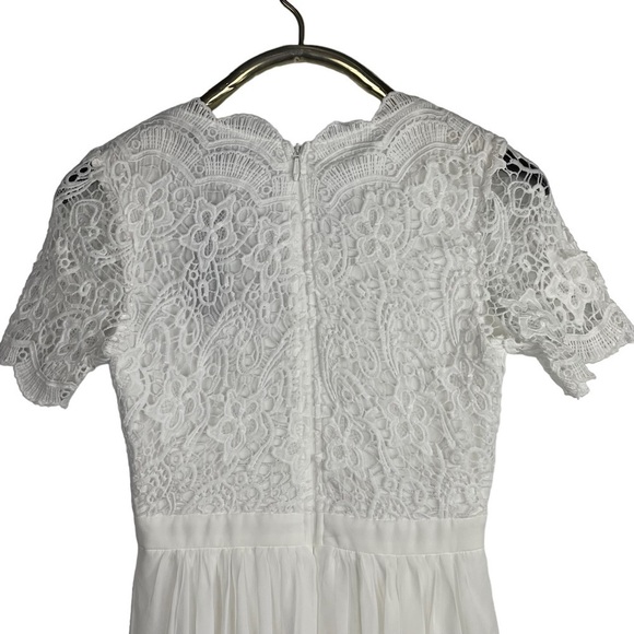LULUS ANGEL IN DISGUISE FLORAL LACE SHORT SLEEVE CHIFFON SKIRT SKATER DRESS - Picture 8 of 13